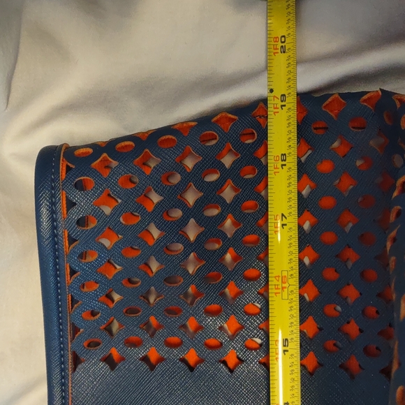Big Buddha Navy/Orange Perforated Vegan Leather Tote - Picture 14 of 16